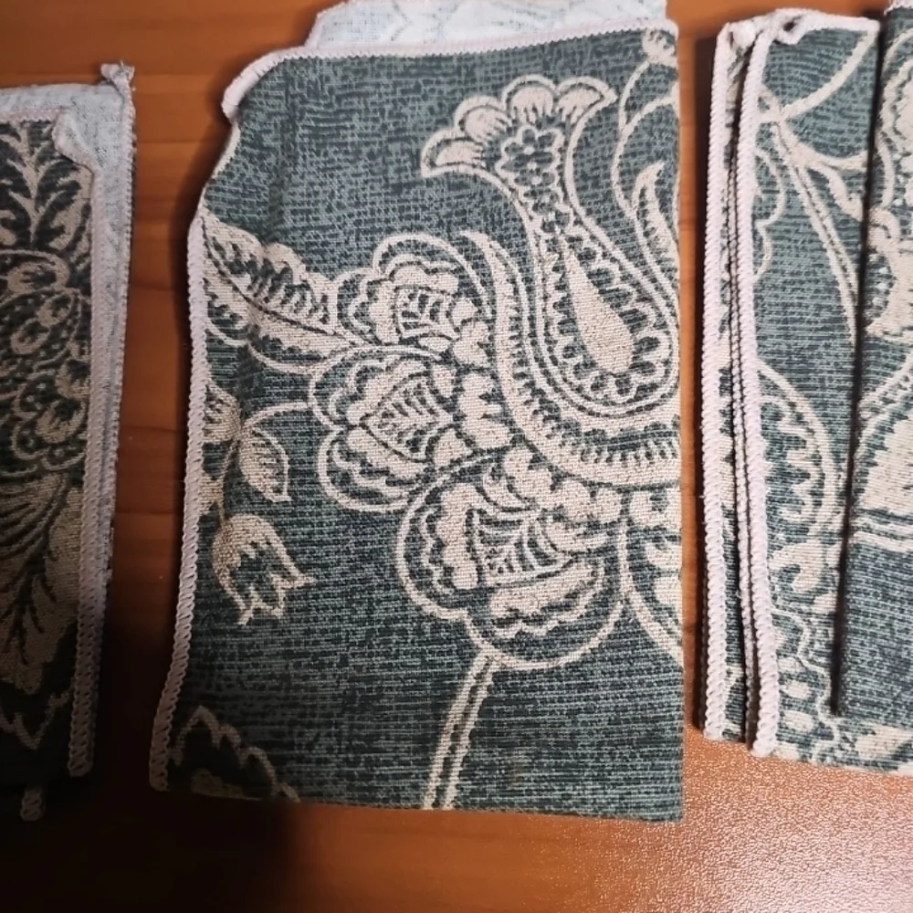 Vintage Damask Fabric Napkins Set of 4 | Green Ivory Floral | 15